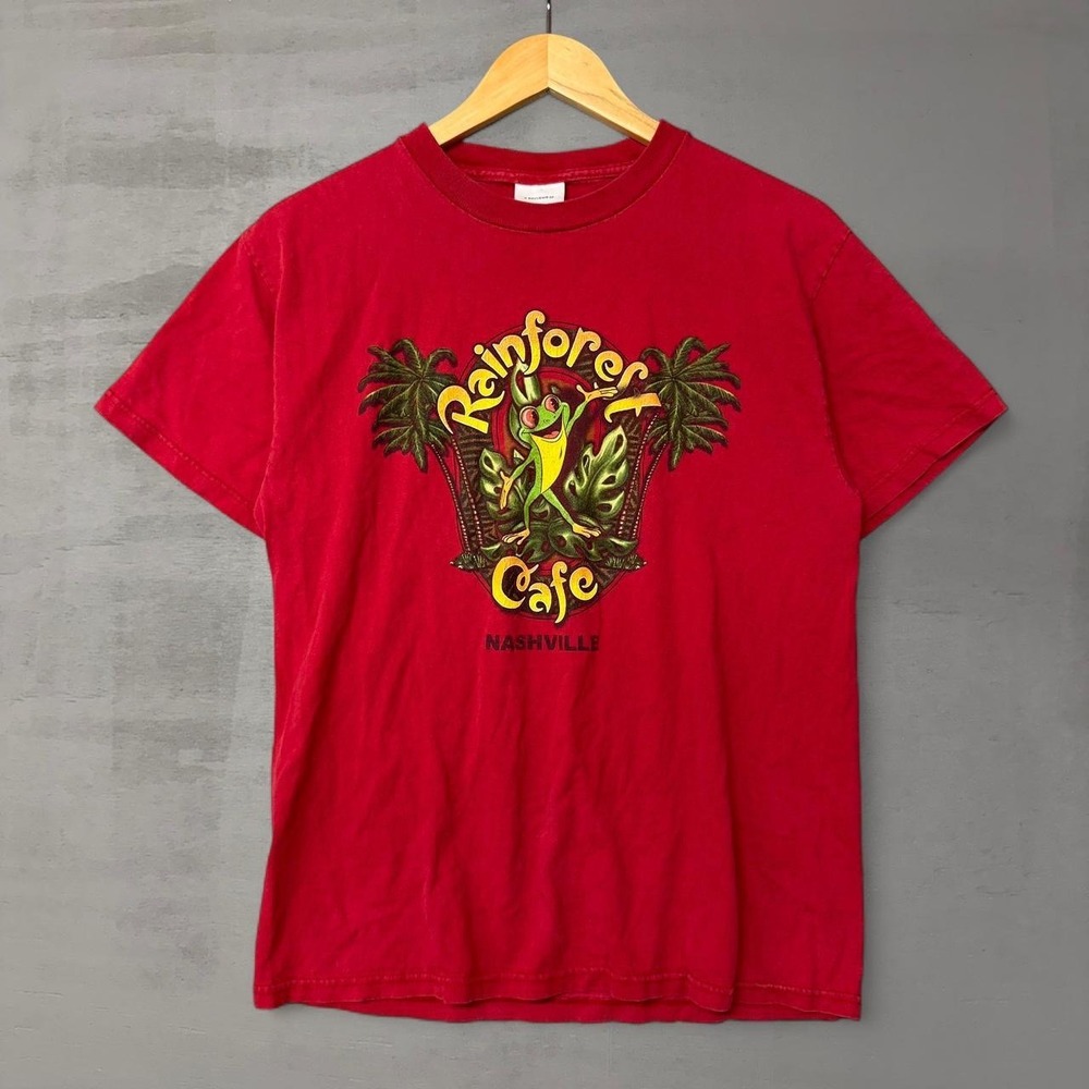 Vintage Rainforest Cafe T-Shirt Red Nashville Frog Graphic Souvenir Tee Medium‎